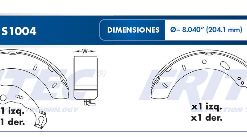 BALATA TAMBOR TRASERA FORD FOCUS EUROPA SE 2012-2016 TRANSIT COURIER 2021-2023 =S1004