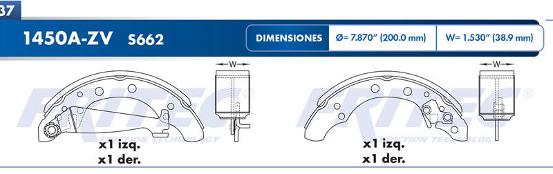 BALATA TAMBOR TRASERA VOLKSWAGEN JETTA 1987-1999 DERBY 2000-2009 GOL 2010-2011 POLO 2003-2007 GOLF 1985-1999 LUPO 2005-2009 =S662