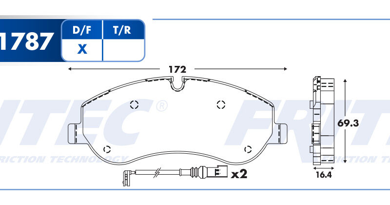 BALATA DISCO DELANTERA FORD TRUCK TRANSIT BASE 4L 2.2 LTS 2014-2016 TRANSIT BASE 4L 2.2 LTS 2019 TRANSIT BASE V6 3.7 LTS 2015-2016 TRANSIT CARGO V6 3.7 LTS 2017 TRANSIT PASAJEROS V6 3.7 LTS 2017 CON SENSOR =AD1787