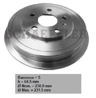 TAMBOR FRENOS VOLKSWAGEN JETTA A6 4L 2.0 LTS 2011-2012 JETTA A6 5L 2.5 LTS 2011-2012 5 BARRENOS 64.5 MM X 230.0 MM X 231.5MM