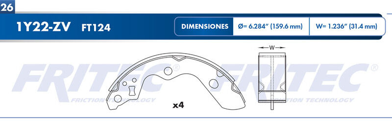 BALATA TAMBOR TRASERA SUZUKI IGNIS GL 4L 1.2 LTS 2017 IGNIS GLX 4L 1.2 LTS 2017 1242 DOHC 16 VALVULAS SWIFT GLS 4L 1.2 LTS 2018-2019 1197 K12 DOHC 16 VALVULAS SWIFT BOOSTERJET 3L 1.0 LTS 2018-2019 998 DOHC 12 VALVULAS =FT124