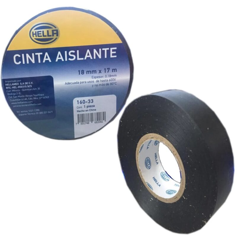 CINTA AISLANTE UNIVERSAL PLASTICA NEGRA DE 18 MM X 17 M ESPESOR 0.18 MM ADECUADA PARA USOS DE HASTA 600V Y NO MAS DE 80°C