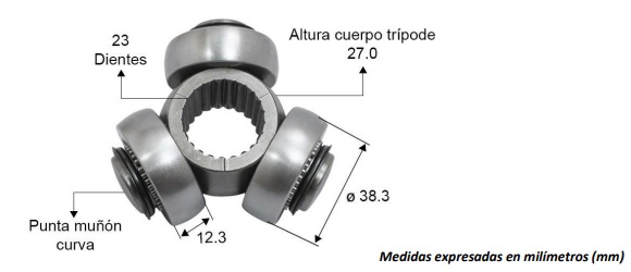 TRIPODE HOMOCINETICO NISSAN TSURU I GS 4L 1.6 LTS 2003-2017 TSURU I GS AUSTERO 4L 1.6 LTS 2003 TSURU I GS EDICION ESPECIAL 4L 1.6 LTS 2004-2007 TSURU I GS MILLON Y MEDIO 4L 1.6 LTS 2017 APLICA EN JUNTA LADO CAJA RC-7014 RC-7015 L 5.0CM AN 7.5CM AL 7.5CM