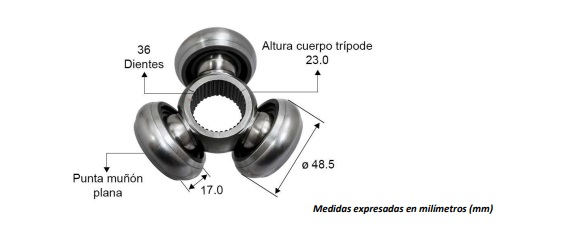 TRIPODE HOMOCINETICO DODGE TRUCK RAM 1500 V6 3.7 LTS 2012-2016 RAM 1500 V6 4.7 LTS 2012-2016 RAM 1500 V8 5.7 LTS 2012-2016 TRANSMISION AUTOMATICA APLICA EN JUNTA LADO CAJA RC-8210 L 5.0CM AN 7.5CM AL 7.5CM