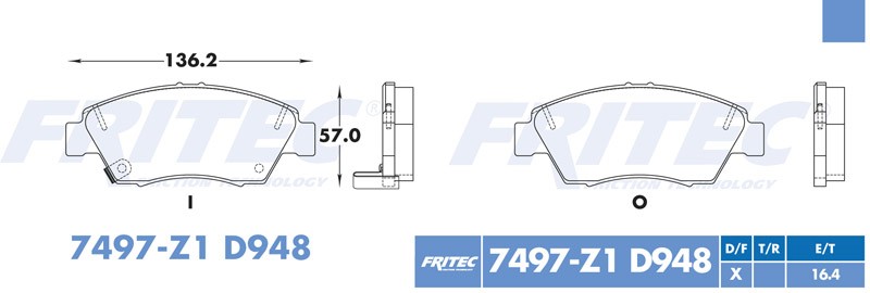 BALATA DISCO DELANTERA HONDA CIVIC 1993-1995 CIVIC 2003-2015 FIT 2009-2013 CIVIC DEL SOL 1994-1997 ACURA ILX HYBRID 2013 =D948
