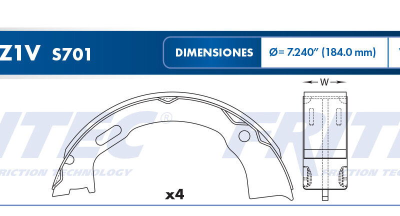 BALATA TAMBOR ESTACIONAMIENTO TRASERA FORD TRUCK RANGER 1998-2002 FORD CROWN VICTORIA 1996-2002 GRAND MARQUIS 1996-2002 JEEP TJ 2000-2006 =S745
