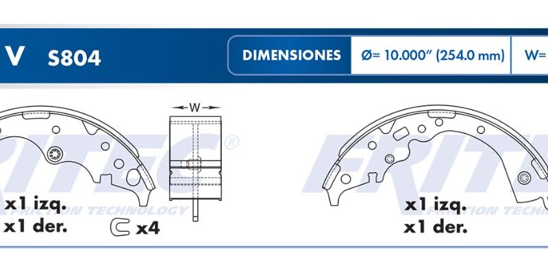 BALATA TAMBOR TRASERA TOYOTA TRUCK SIENNA 2004-2009 =S804