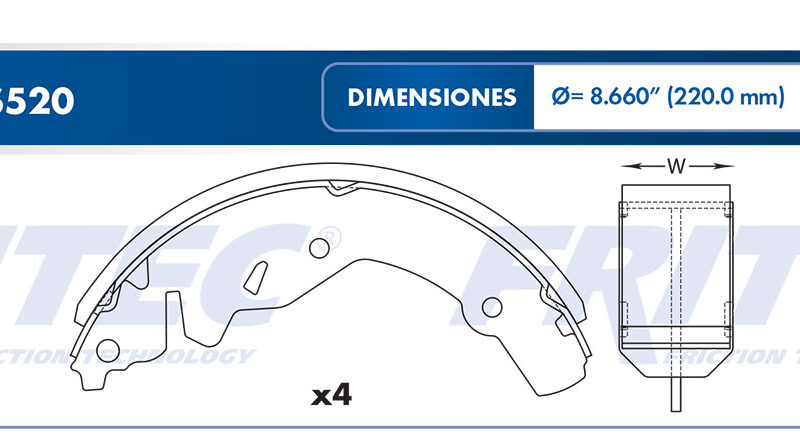 BALATA TAMBOR TRASERA DODGE STRATUS 2000 CHRYSLER SPIRIT 1990 DODGE TRUCK RAIDER 1985-1987 RAM 50 1985-1986 =S520