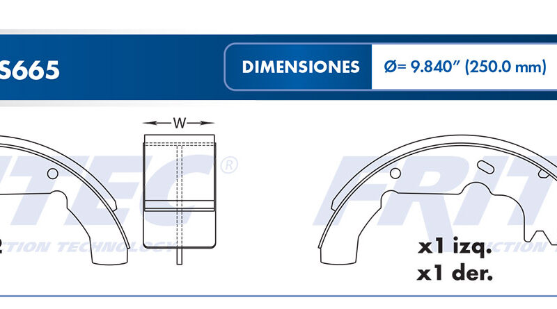 BALATA TAMBOR TRASERA FORD TRUCK QUEST GLE V6 3.3 LTS 1999-2002 QUEST GXE V6 3.0 LTS 1993-1998 QUEST GXE V6 3.3 LTS 1999-2002 QUEST SE V6 3.3 LTS 1999-2002 QUEST XE V6 3.0 LTS 1993-1998 WINDSTAR BASE V6 3.0 LTS 1995-2000 =S665 =1452-S665-SM