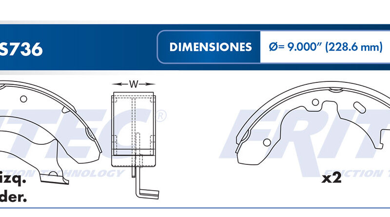 BALATA TAMBOR TRASERA FORD TRUCK COURIER 2001-2009 COURIER XL 2012 FORD CONTOUR 2000 MYSTIQUE 1999-2000 COUGAR 2001-2002 =S736