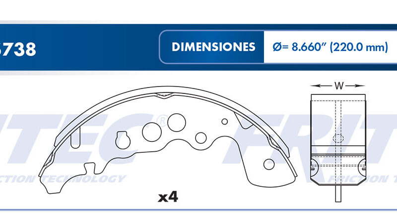 BALATA TAMBOR TRASERA CHEVROLET TRUCK TRACKER 2000-2004 TRACKER 1999-2001 2WD TRACKER 2005-2006 2WD TRACKER 1999-2001 =S738