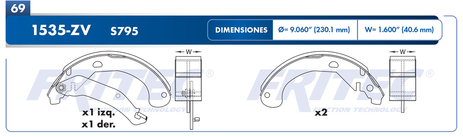 BALATA TAMBOR TRASERA CHEVROLET CAVALIER 2003-2004 CHEVROLET TRUCK HHR 2006-2008 PONTIAC SUNFIRE 2003-2005 =S795