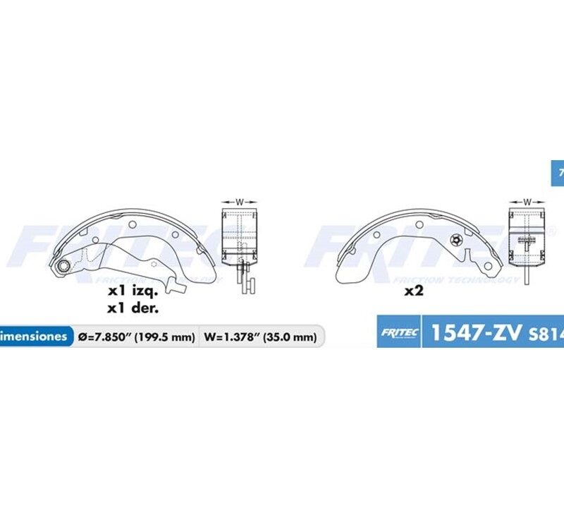 BALATA TAMBOR TRASERA CHEVROLET AVEO 2004-2018 SPARK 2011-2016 BEAT 2018-2019 PONTIAC G3 2009-2010 G3 WAVE 2009 =S814