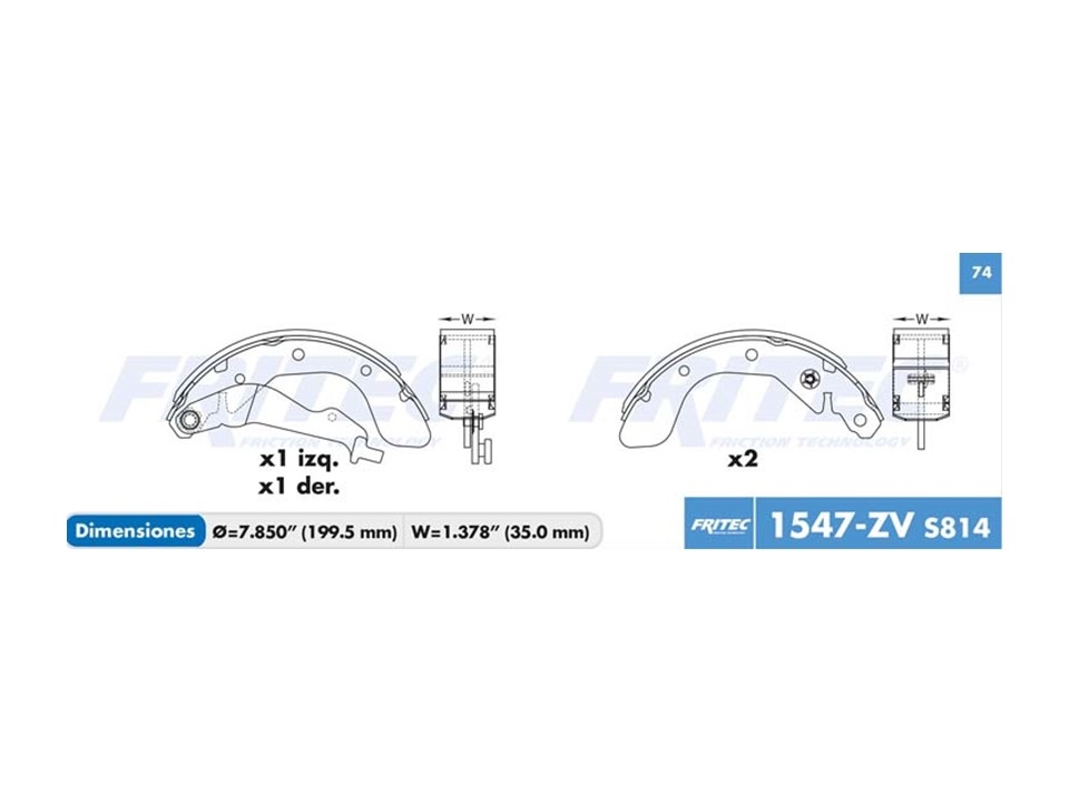 BALATA TAMBOR TRASERA CHEVROLET AVEO 4L 1.6 LTS 2008-2018 SPARK 4L 1.2 LTS 2011-2017 BEAT 4L 1.2 LTS 2018-2021 PONTIAC G3 2009-2010 = OW-1547
