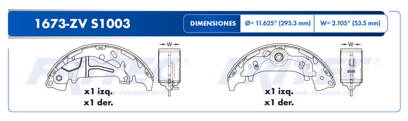 BALATA TAMBOR TRASERA DODGE TRUCK H-100 VAN 2010-2013 =S1003