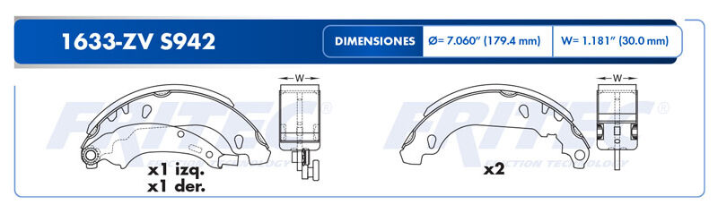 BALATA TAMBOR TRASERA PEUGEOT 206 2003-2008 PEUGEOT 207 2009-2011 PEUGEOT 207 CC 2010-2011 PEUGEOT 207 COMPACT 2010-2011 =S942