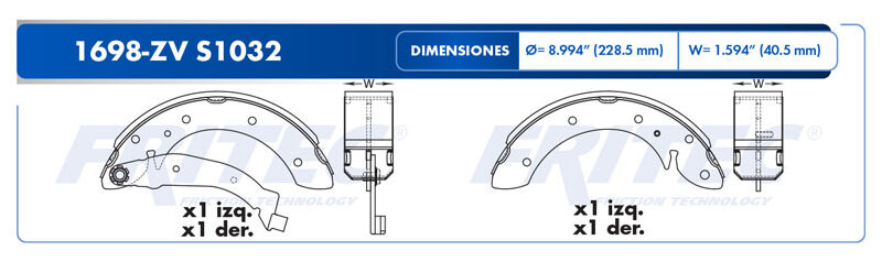 BALATA TAMBOR TRASERA PEUGEOT TRUCK GRAND RAID 2007-2008 PARTNER 2007-2012 =S1032