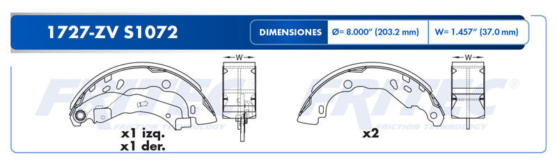 BALATA TAMBOR TRASERA NISSAN PLATINA 2002-2010 RENAULT TRUCK SANDERO AUTHENTIQUE 2008-2011 SANDERO DYNAMIQUE 2010-2016 =S1072