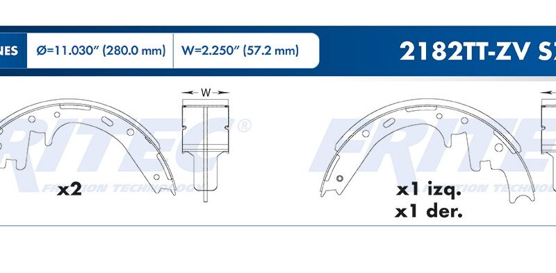 BALATA TAMBOR TRASERA FORD TRUCK LOBO 1996-2001 DODGE TRUCK DURANGO 1998-2002 DURANGO R/T 2000-2002 RAM 1500 2000-2002 RAM 2500 2000-2002 RAM 1500 VAN 1999-2003 RAM 1500 WAGON 1999-2003 RAM 2500 VAN 1999-2002 =2182TT