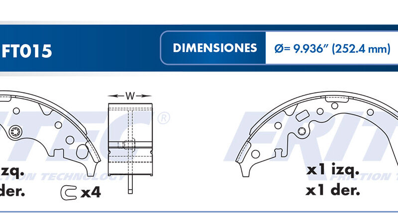 BALATA TAMBOR TRASERA TOYOTA TRUCK HIACE BASE 4L 2.7 LTS 2006-2019 KING LONG TRUCK FOURGO 2023 = FT015