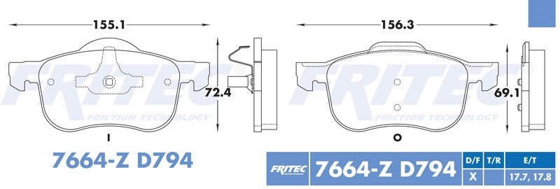 BALATA DISCO DELANTERA RENAULT MEGANE II 2004-2010 VOLVO S60 2001-2009 VOLVO S80 1999-2006 VOLVO XC70 2003-2007 =D794