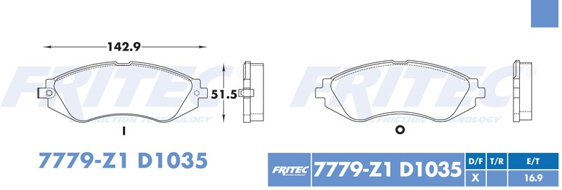 BALATA DISCO DELANTERA CHEVROLET AVEO 2008-2018 OPTRA 2006-2010 SPARK 2015-2015 PONTIAC G3 2009-2010 142.9MM =7779-Z1 =D1035 REEMPLAZA AL 7779-D1035FP