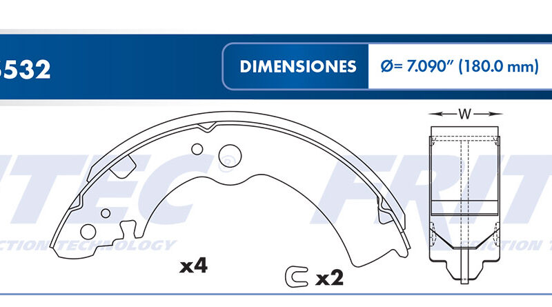 BALATA TAMBOR TRASERA NISSAN TSURU I 1985-1991 TSURU II 1985-1991 SENTRA 1982-1983 NINJA 1982-1984 SAMURAI 1984-1987 =S532